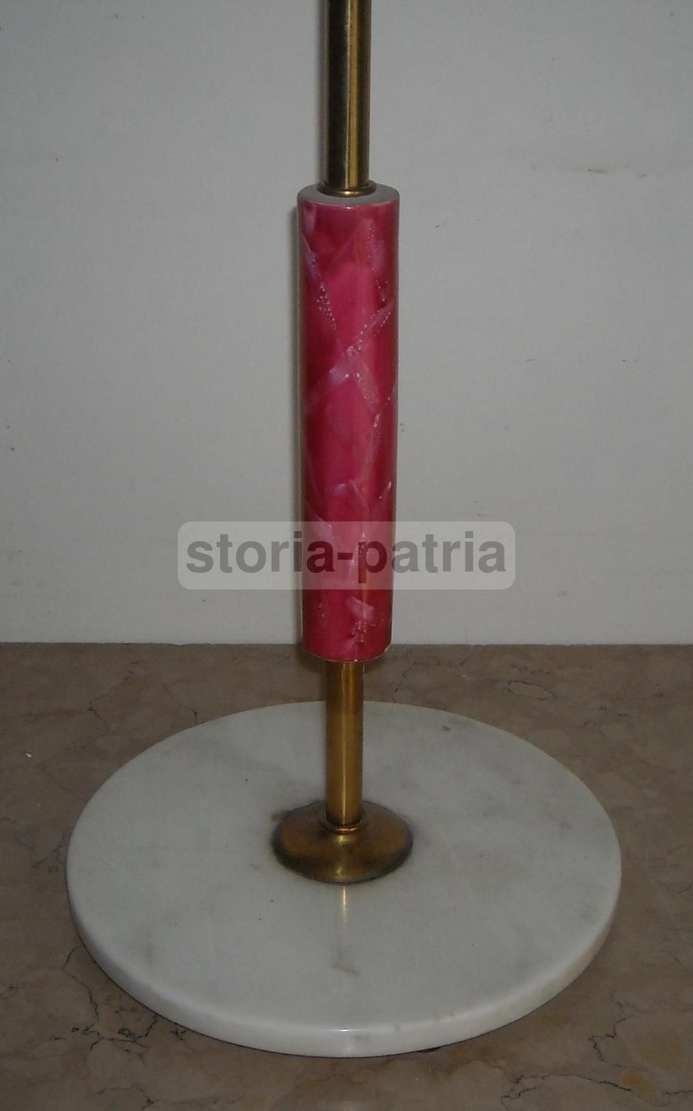 Lampada Piantana Anni '50 In Metallo, Ottone, Ceramica E Marmo