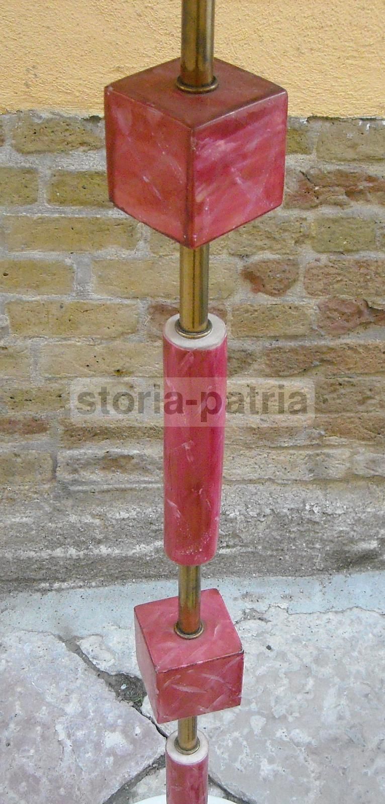 Lampada Piantana Anni '50 In Metallo, Ottone, Ceramica E Marmo