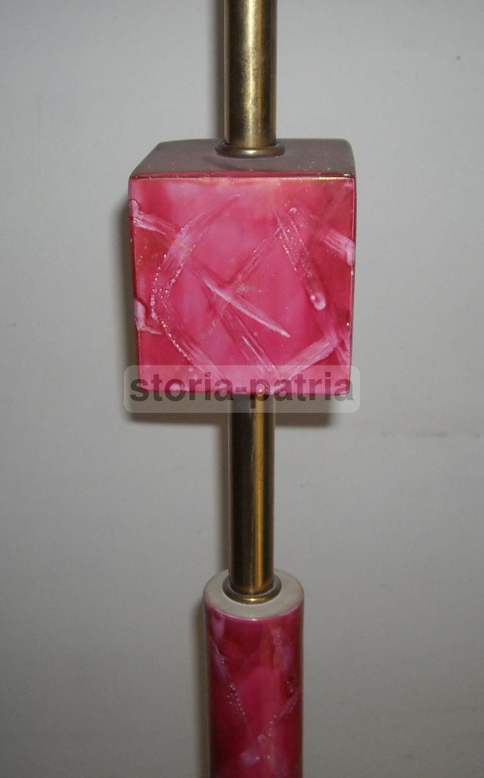 Lampada Piantana Anni '50 In Metallo, Ottone, Ceramica E Marmo