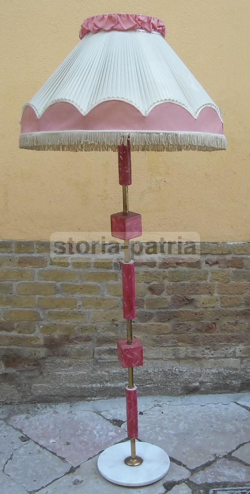 Lampada Piantana Anni '50 In Metallo, Ottone, Ceramica E Marmo