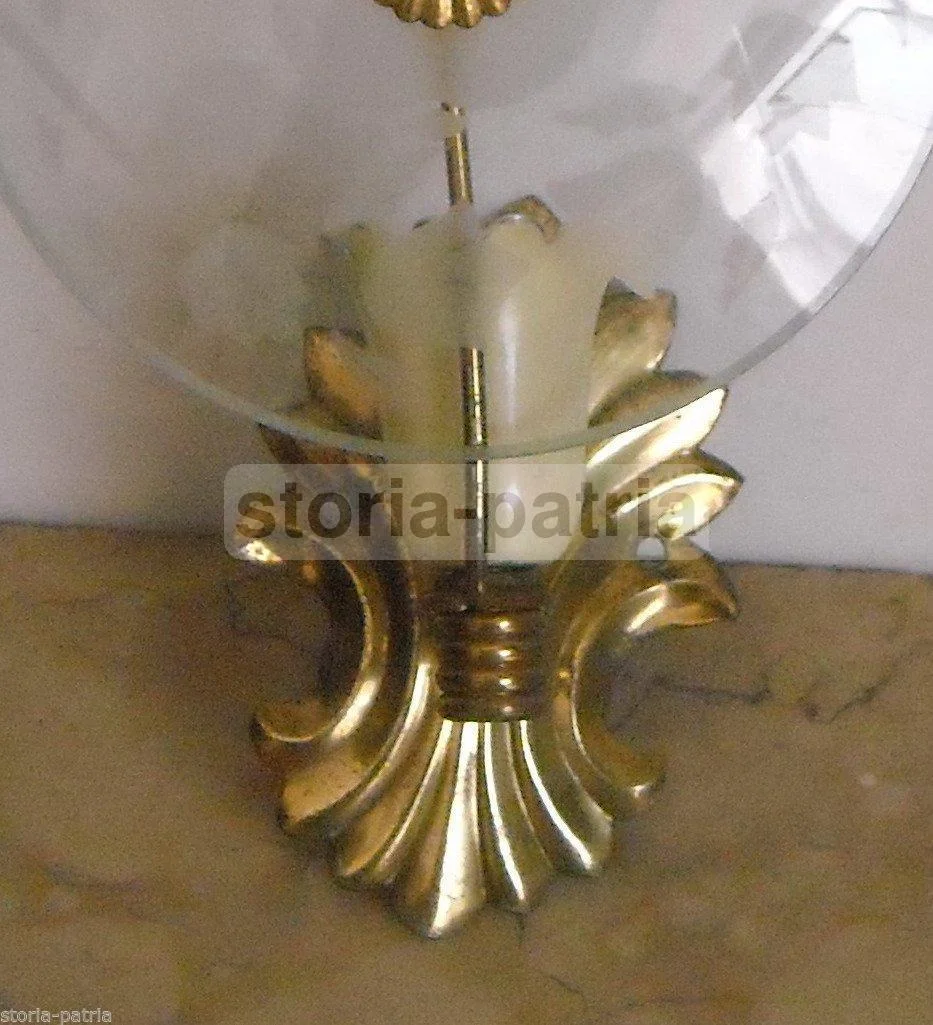 Vintage Wall Sconce with Engraved Glass and Gilt Brass, 1950s