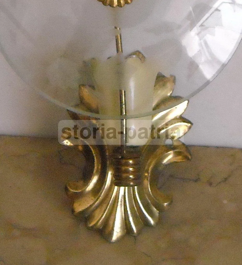 Vintage Wall Sconce with Engraved Glass and Gilt Brass, 1950s