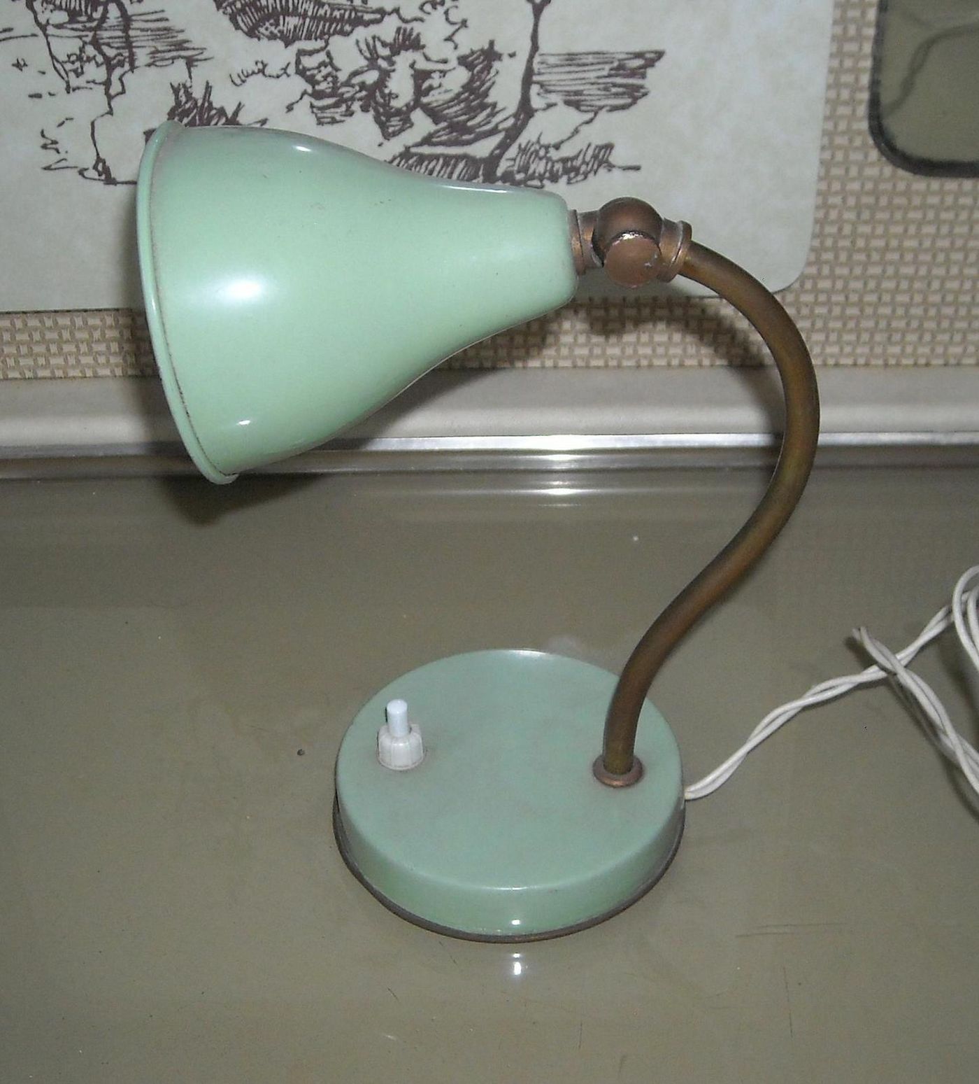 Lampada Da Tavolo Vintage Anni '50 Stile Stilnovo Verde Chiaro