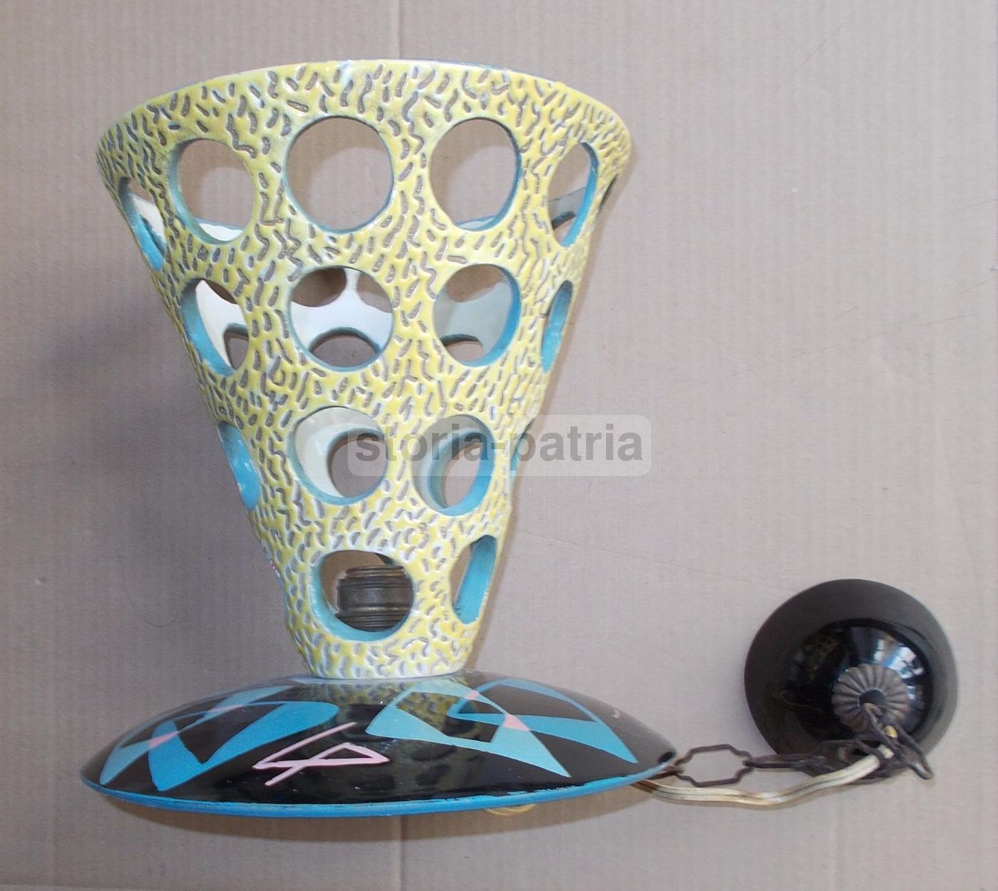 Lampadario In Ceramica Policroma Anni '50, Modernariato