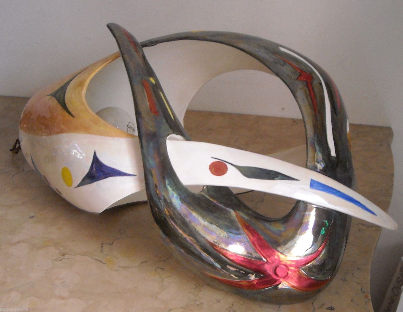 Lampadario Alcyone Marostica In Ceramica Policroma, Anni '50 '60