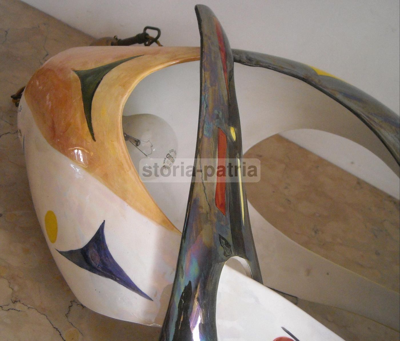 Lampadario Alcyone Marostica In Ceramica Policroma, Anni '50 '60