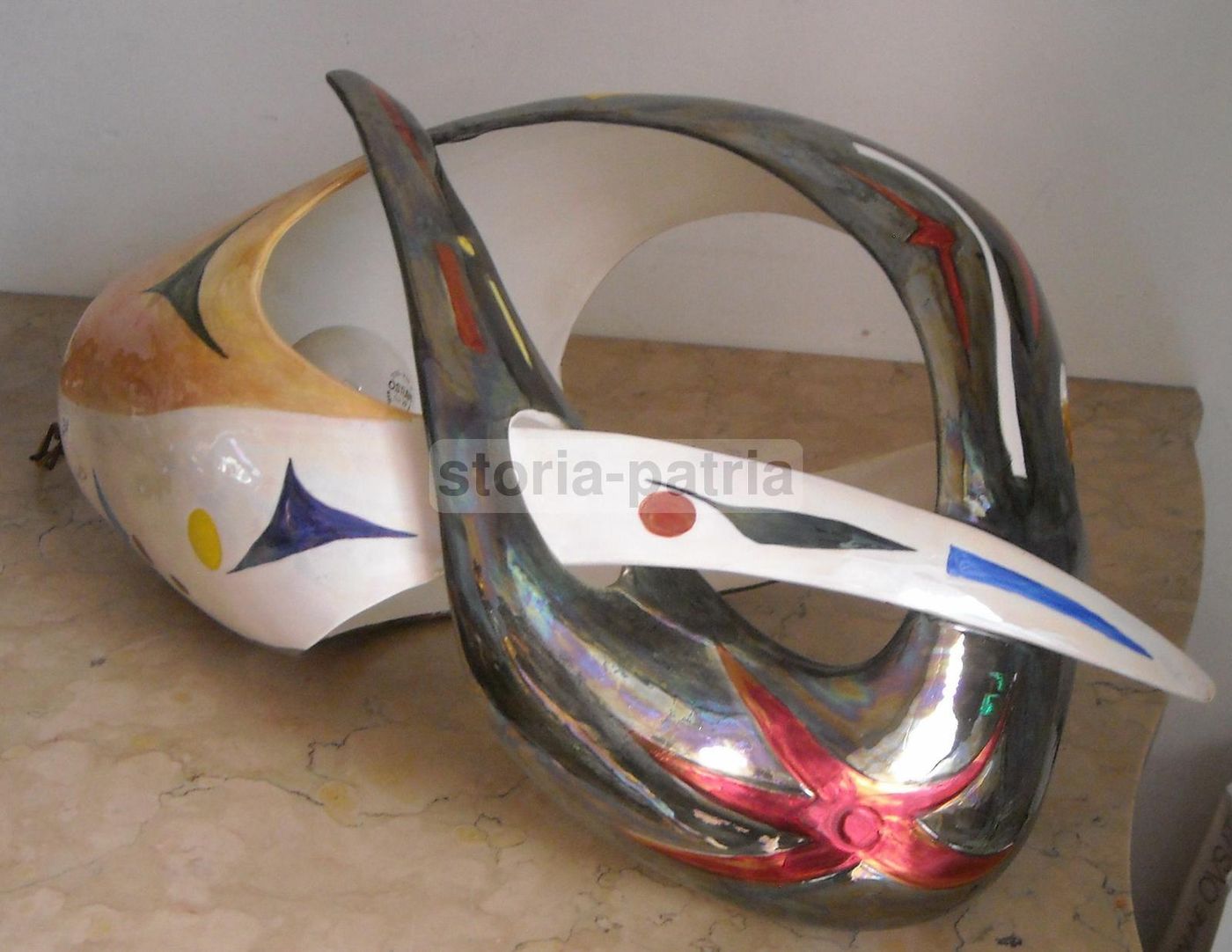 Lampadario Alcyone Marostica In Ceramica Policroma, Anni '50 '60