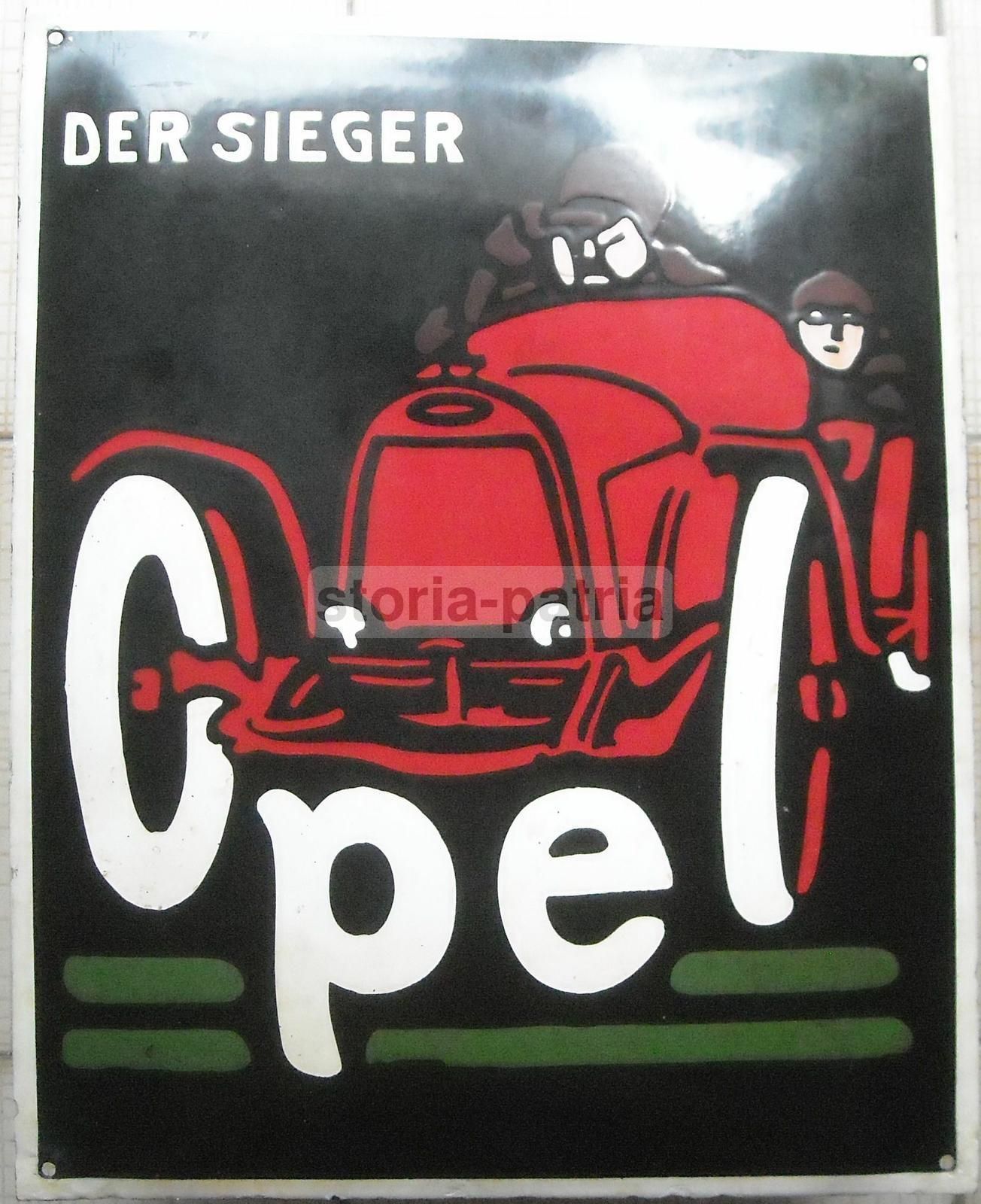Targa Pubblicitaria Opel "Der Sieger" Latta Vintage Auto Da Corsa