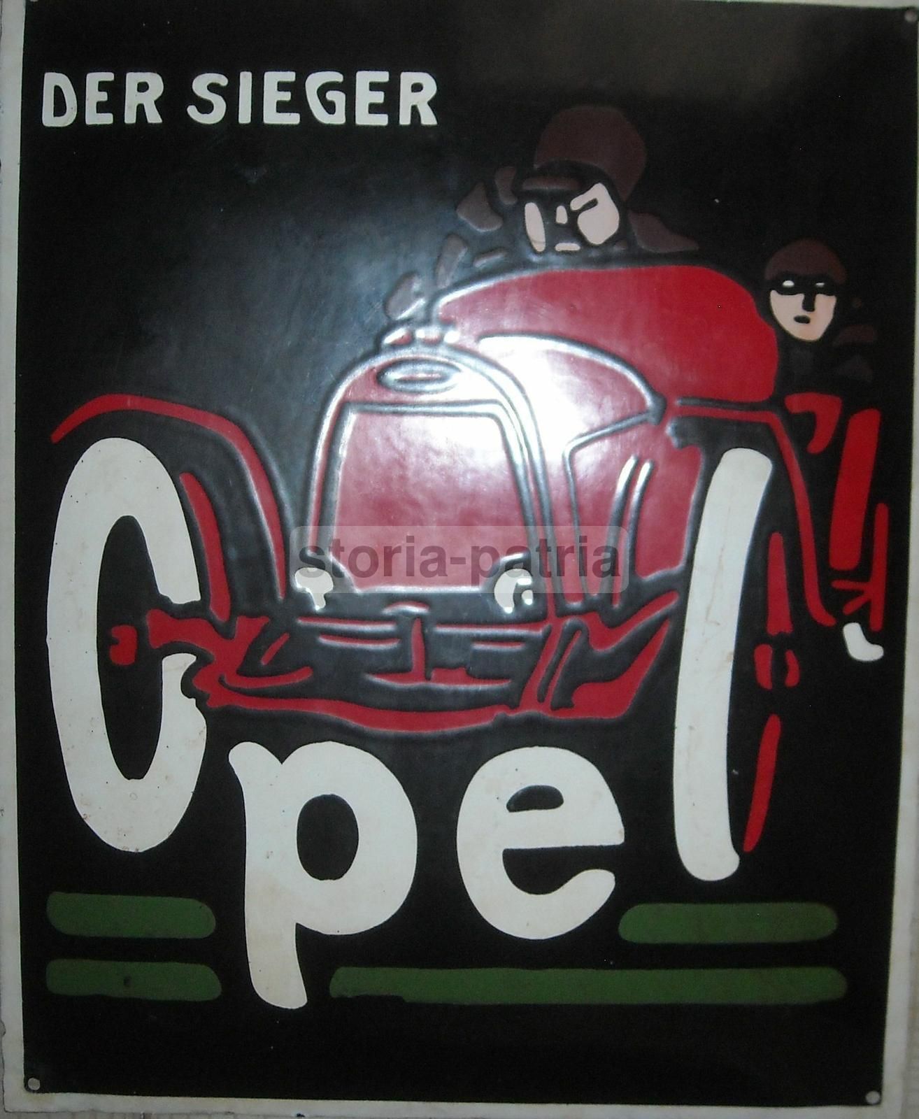 Targa Pubblicitaria Opel "Der Sieger" Latta Vintage Auto Da Corsa