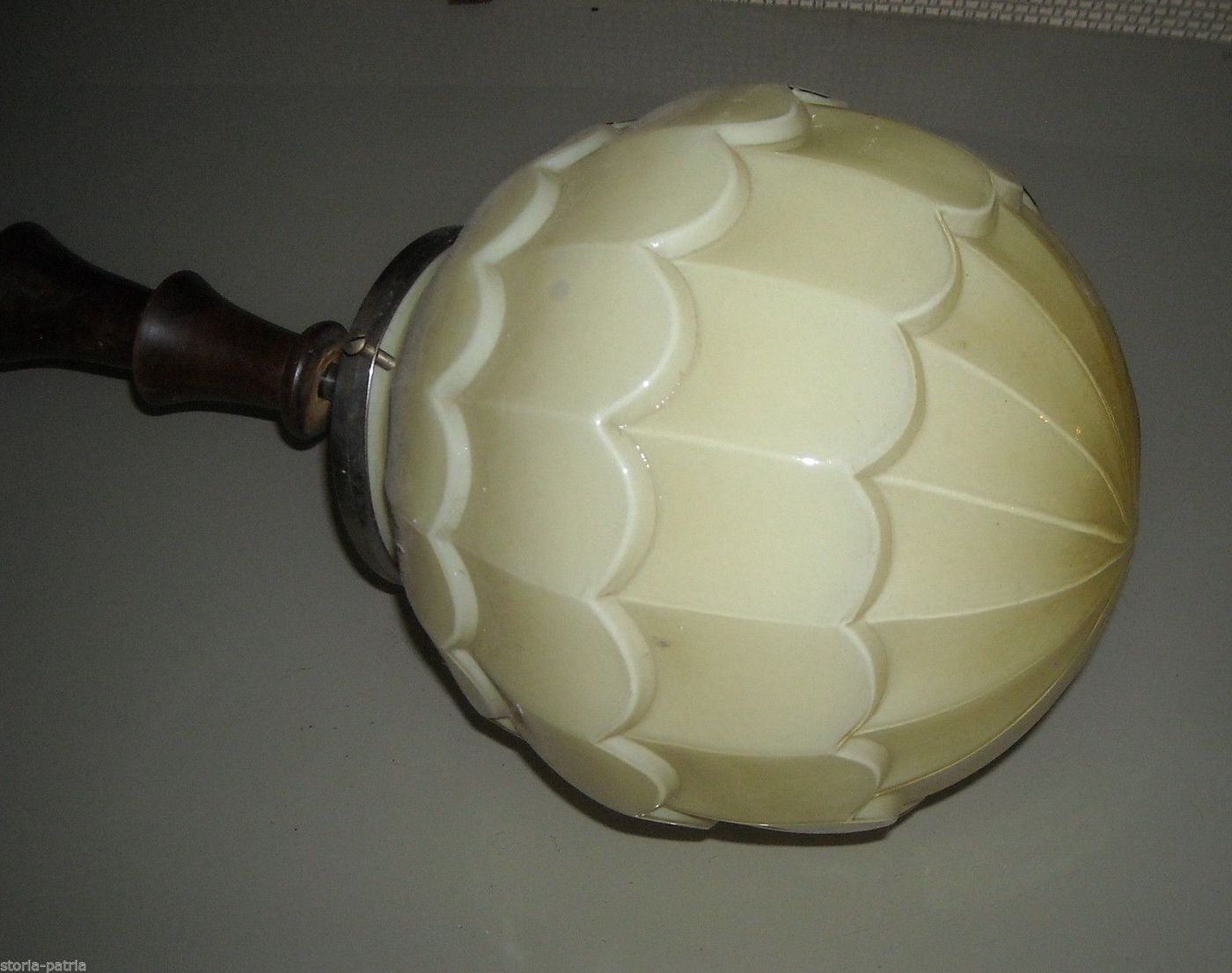 Lampada Art Déco In Vetro Sabbia E Legno, Anni '30 '50, A Sospensione