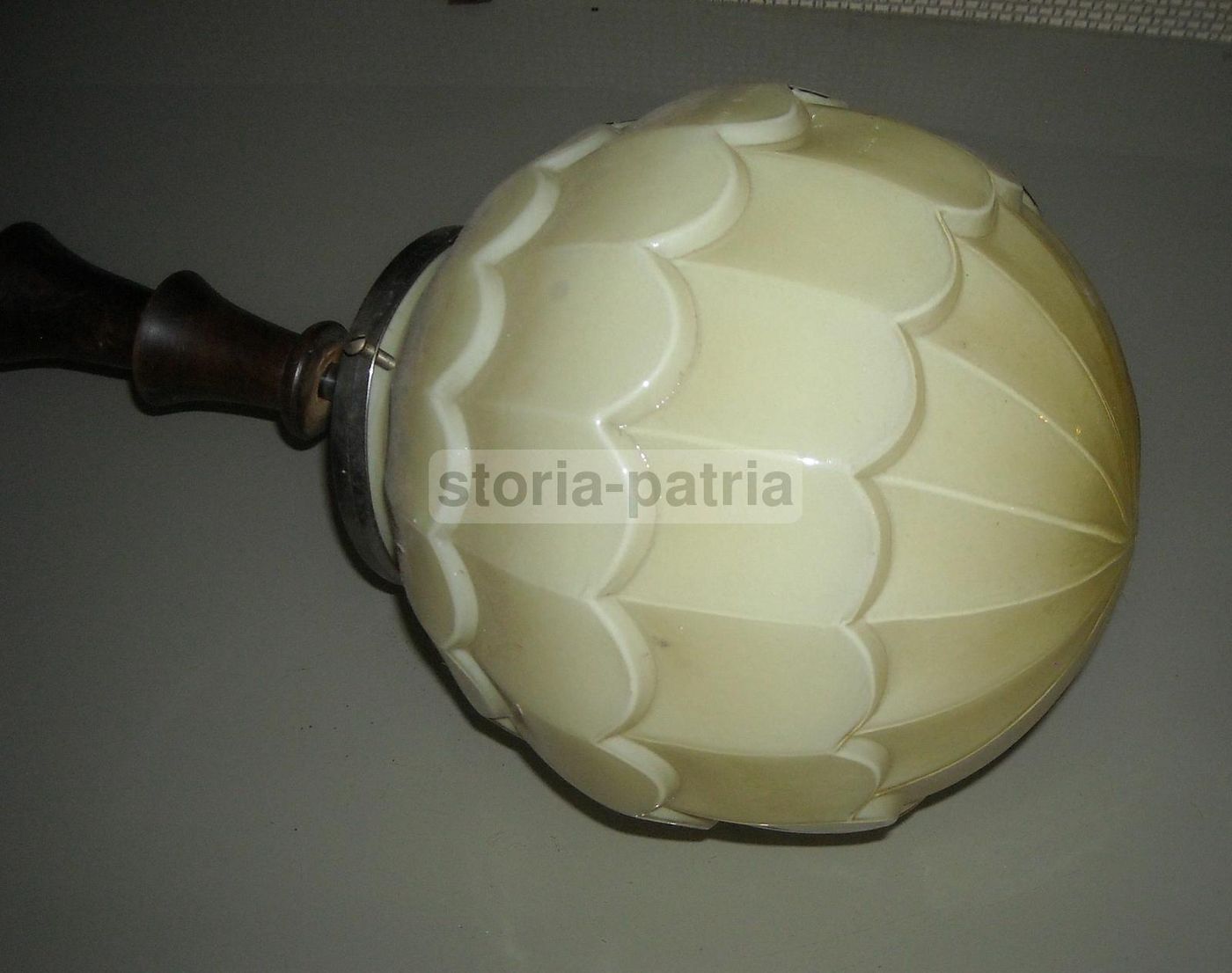 Lampada Art Déco In Vetro Sabbia E Legno, Anni '30 '50, A Sospensione