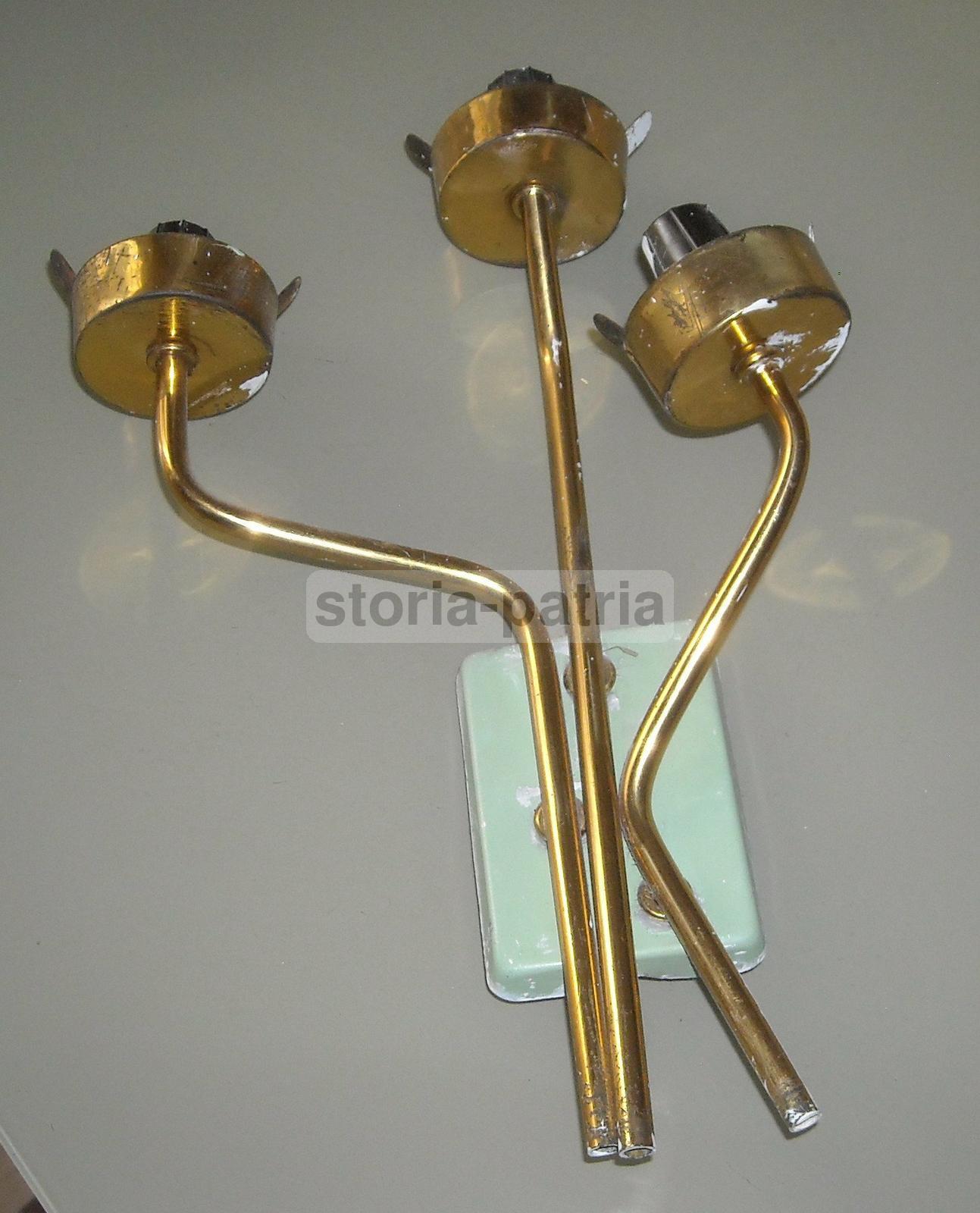 Applique Anni '50 '60 A Tre Luci In Vetro E Ottone Dorato Stile Modernista