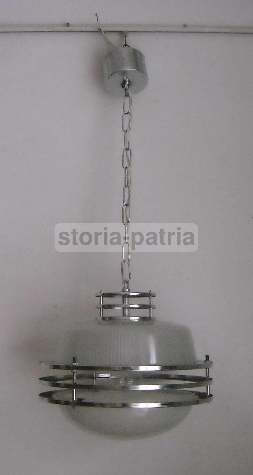 Lampadario Vintage Anni 70 In Metallo Cromato E Vetro
