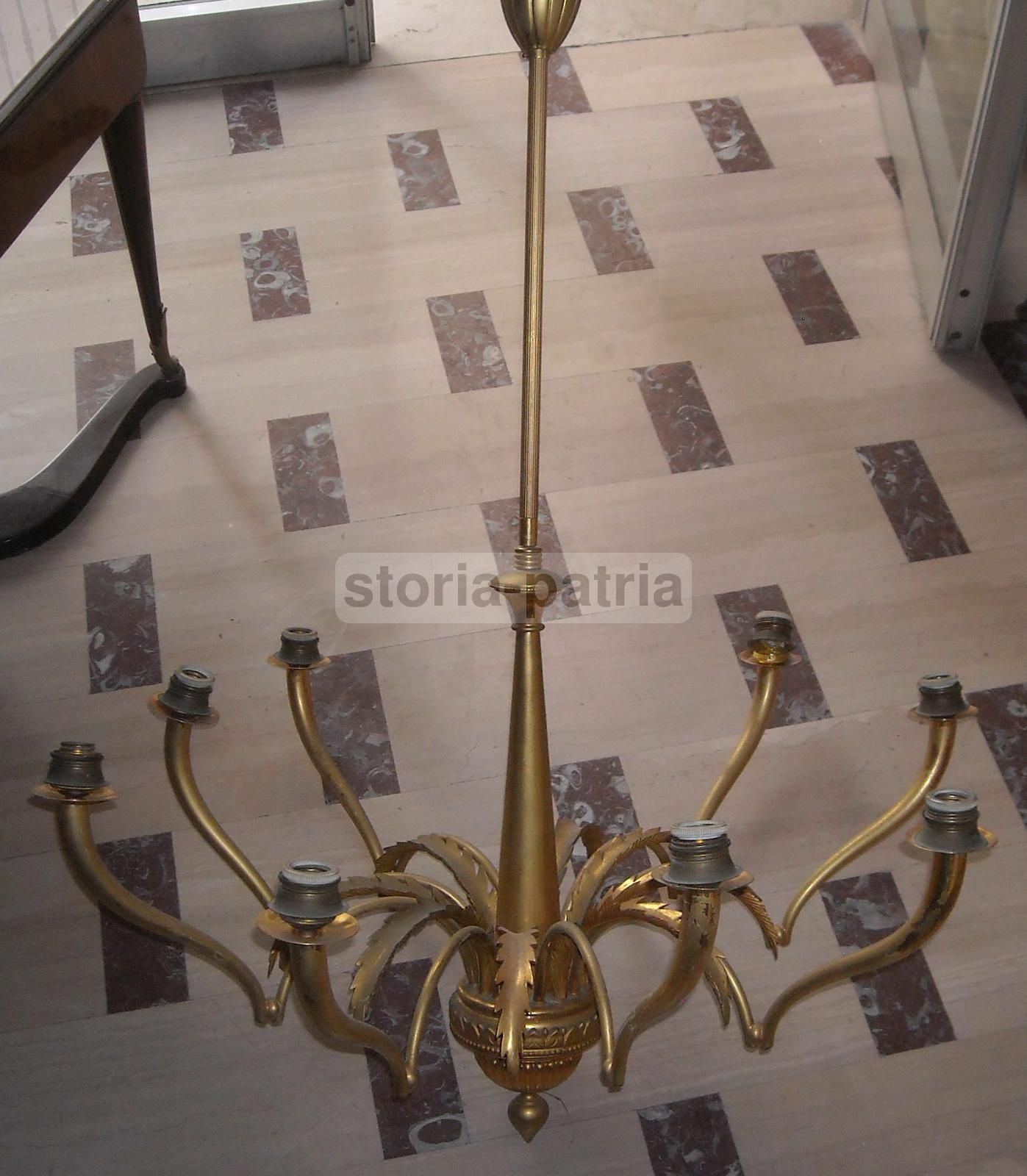 Lampadario Vintage In Ottone Dorato A 8 Luci, Stile Giò Ponti, Anni '50