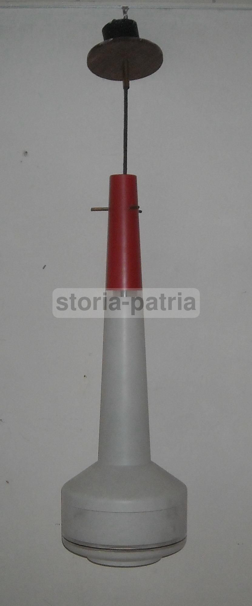 Lampadario A Sospensione Vintage In Vetro Bicolore Bianco Rosso, Anni '60