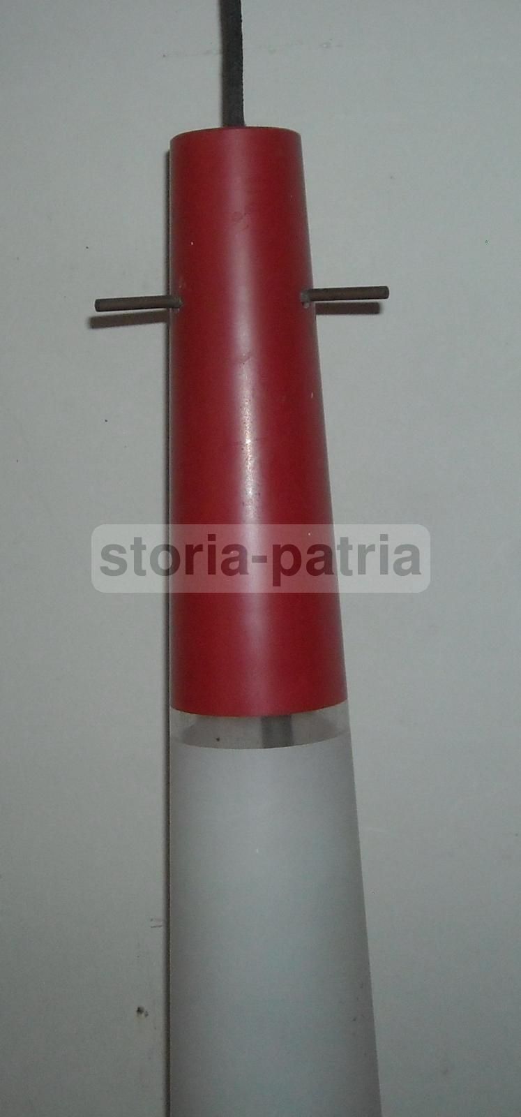 Lampadario A Sospensione Vintage In Vetro Bicolore Bianco Rosso, Anni '60