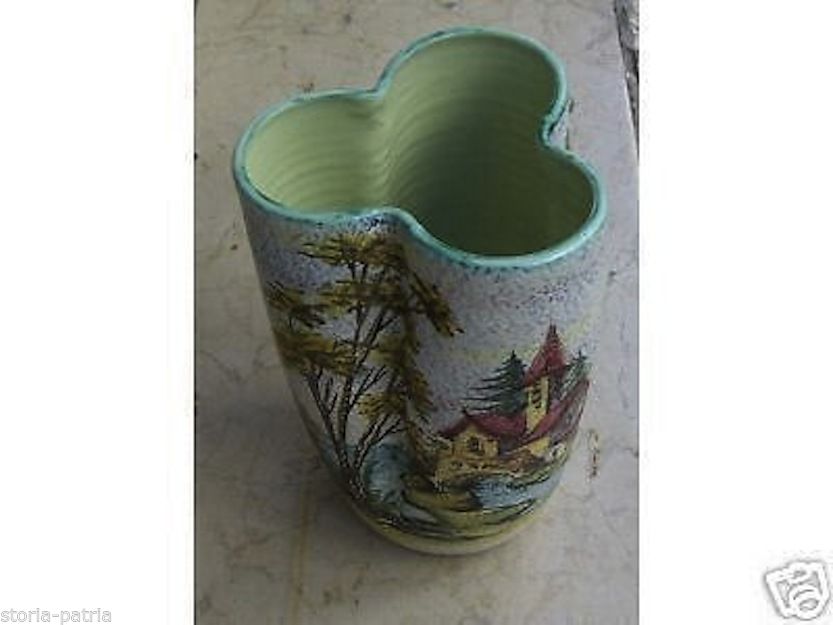 Vaso In Ceramica G. Barile Albisola Anni '30 Decorato Trilobato 26 Cm
