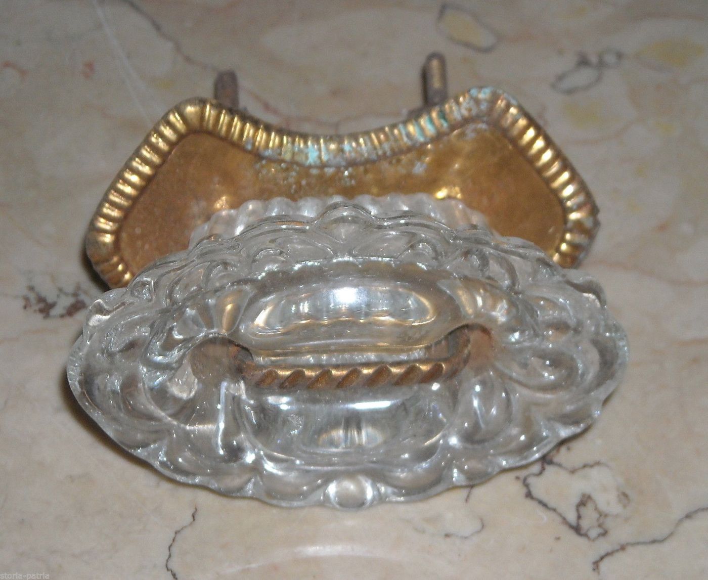 Maniglia d'Epoca In Vetro E Metallo Dorato Stile Déco Anni '30