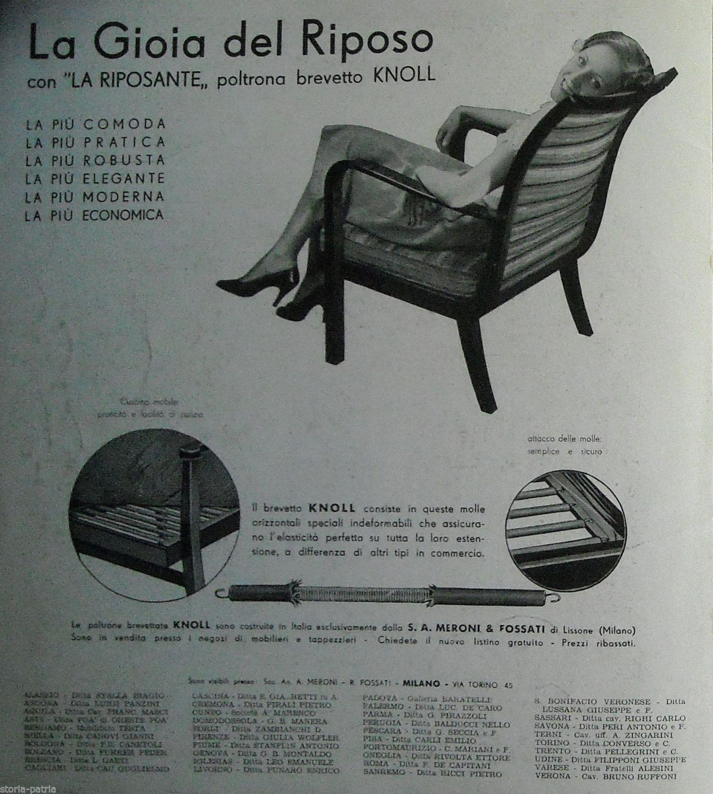 Pubblicità Poltrona Knoll Meroni & Fossati Milano 1935