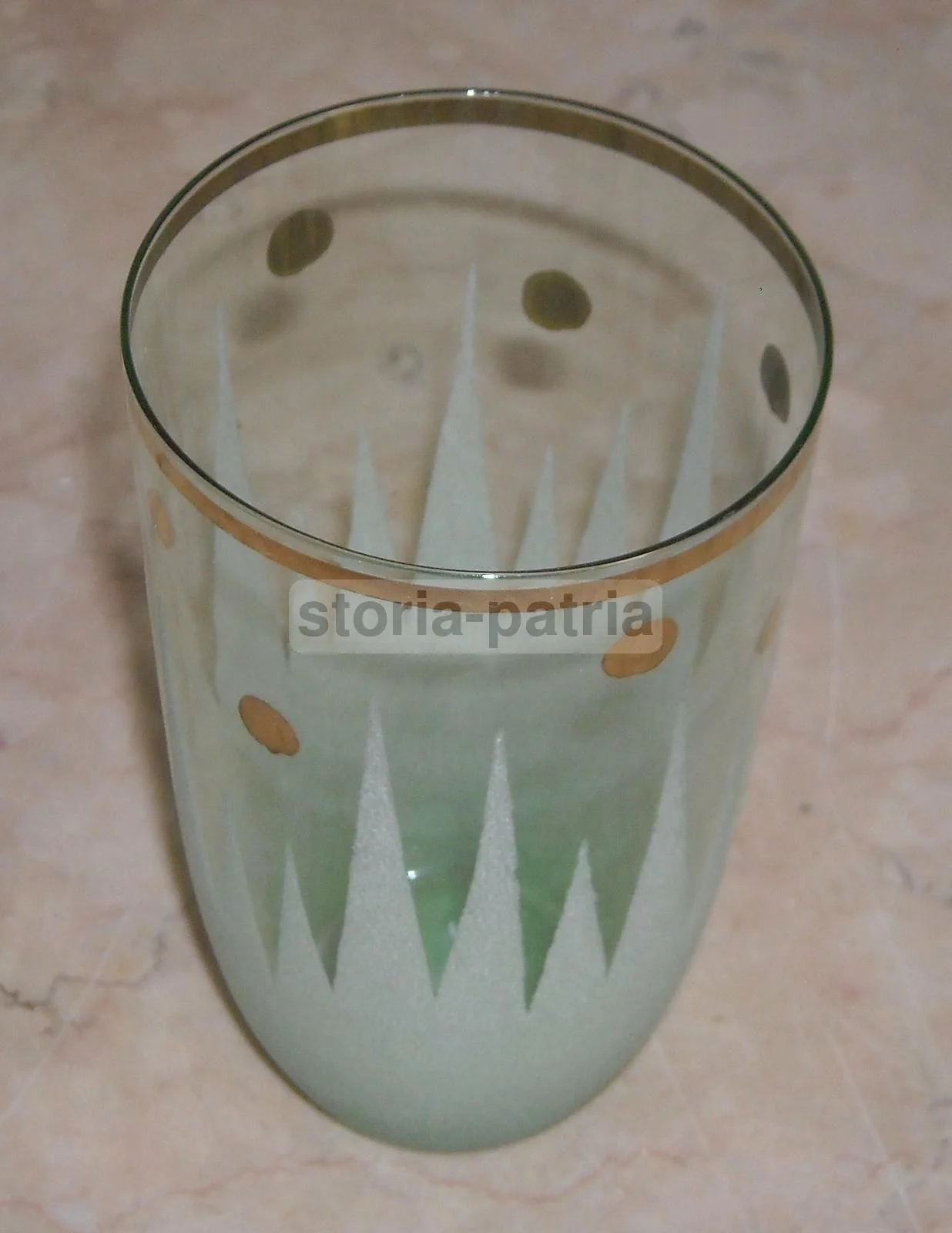 Green Glass Tumbler with Gold Decorations, 1950s, Murano