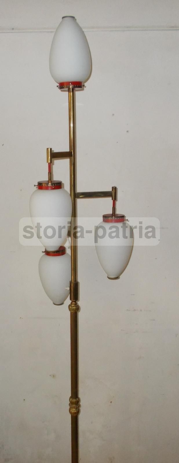Lampada Piantana Vintage Anni '50 '60 Con Vetri Opalescenti