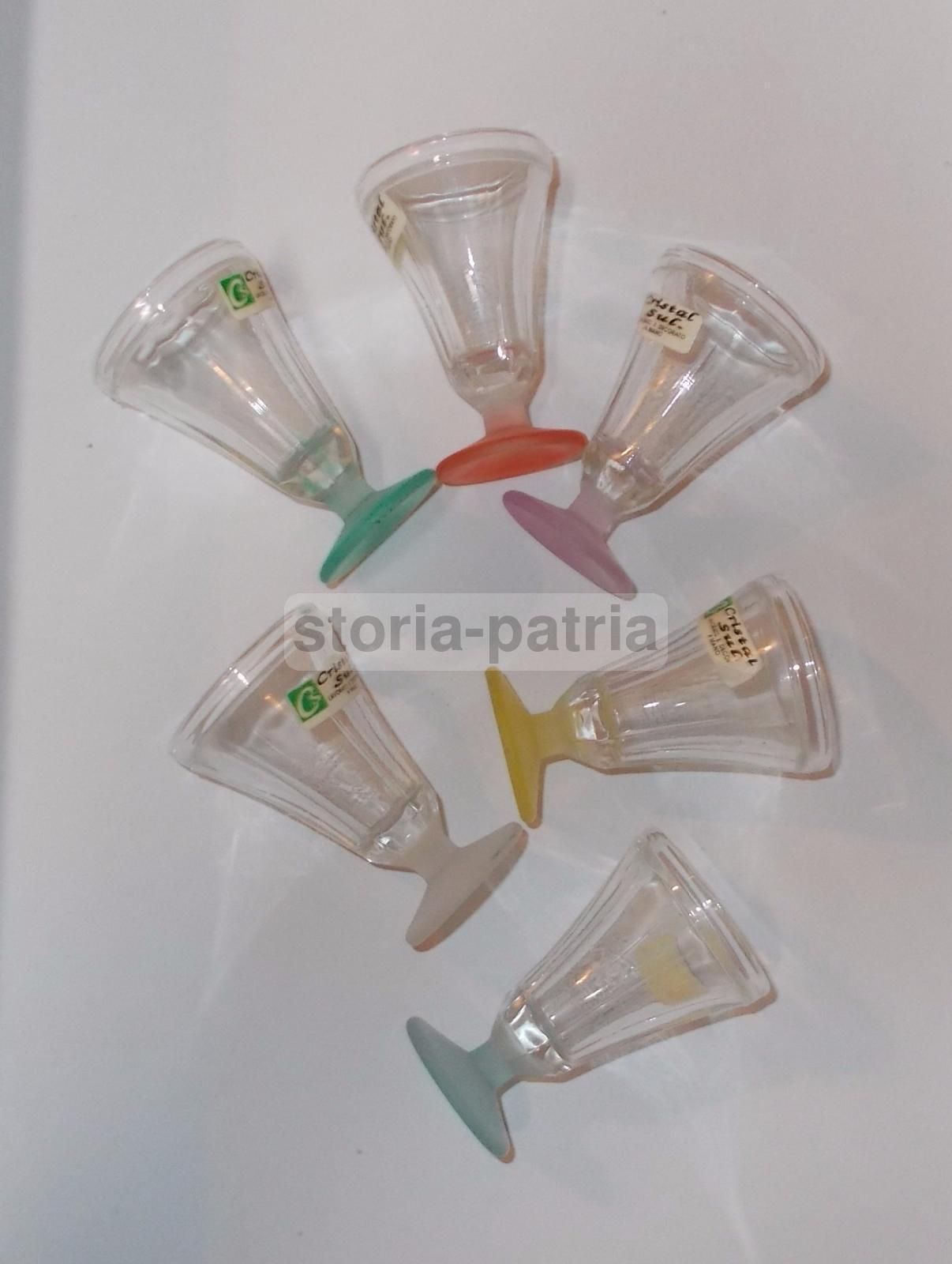 Set Di 6 Bicchierini Da Rosolio In Vetro Colorato, Anni '40 '60