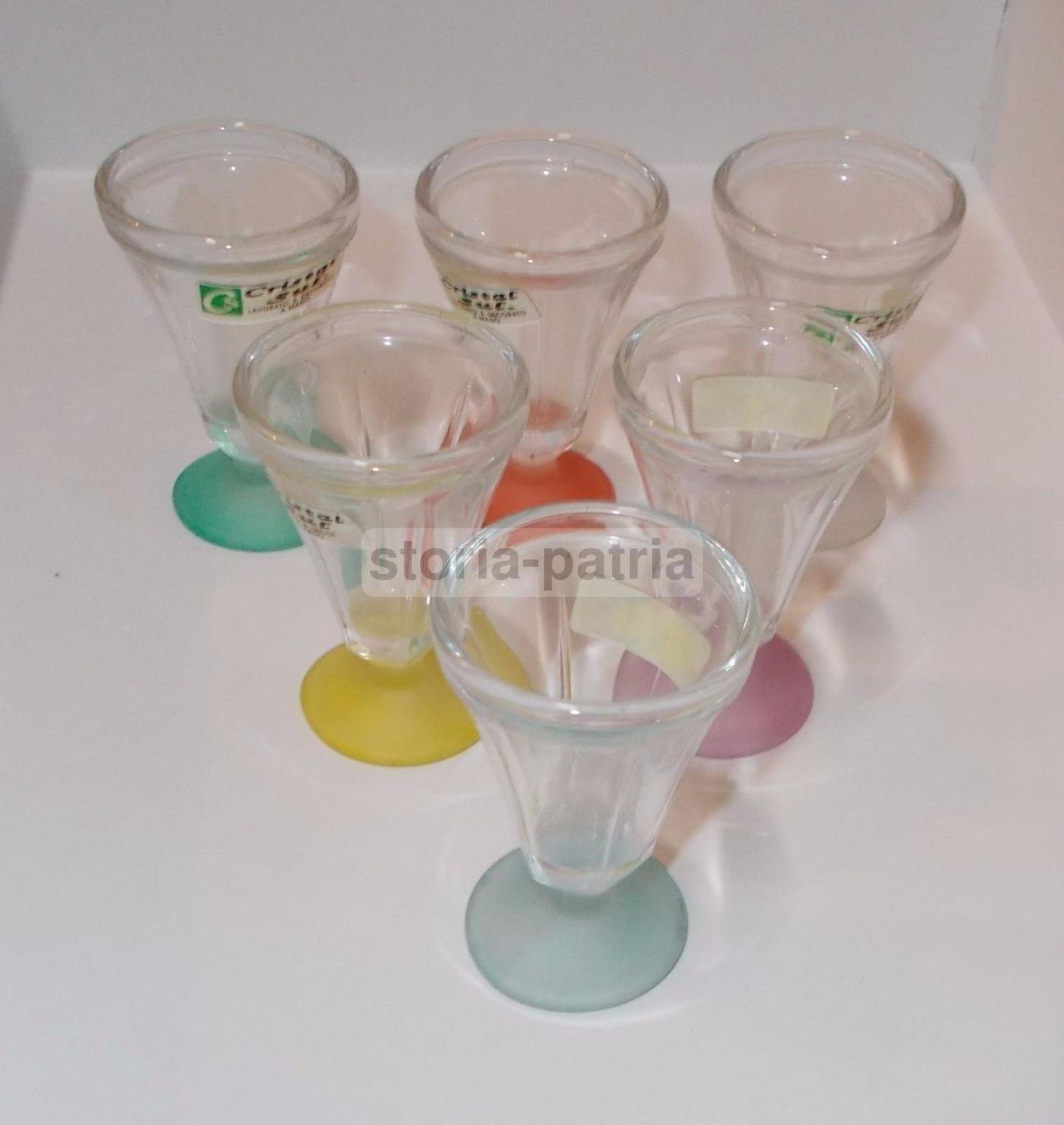 Set Di 6 Bicchierini Da Rosolio In Vetro Colorato, Anni '40 '60