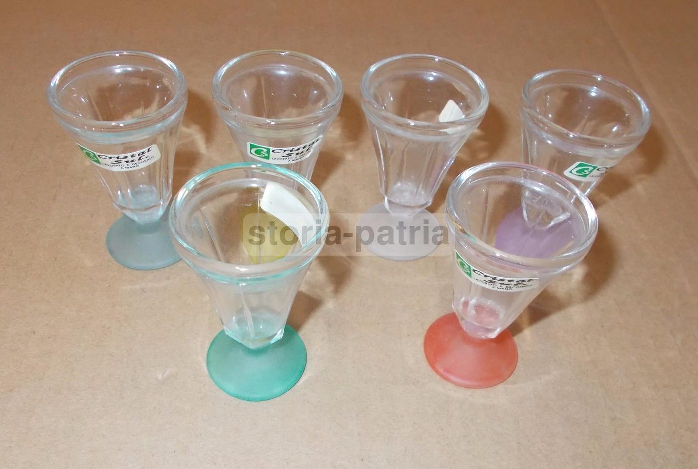 Set Di 6 Bicchierini Da Rosolio In Vetro Colorato, Anni '40 '60