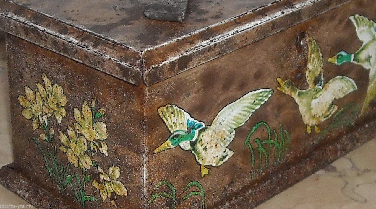 Vintage Hunting Lithographed Tin Box with Decorative Rifle