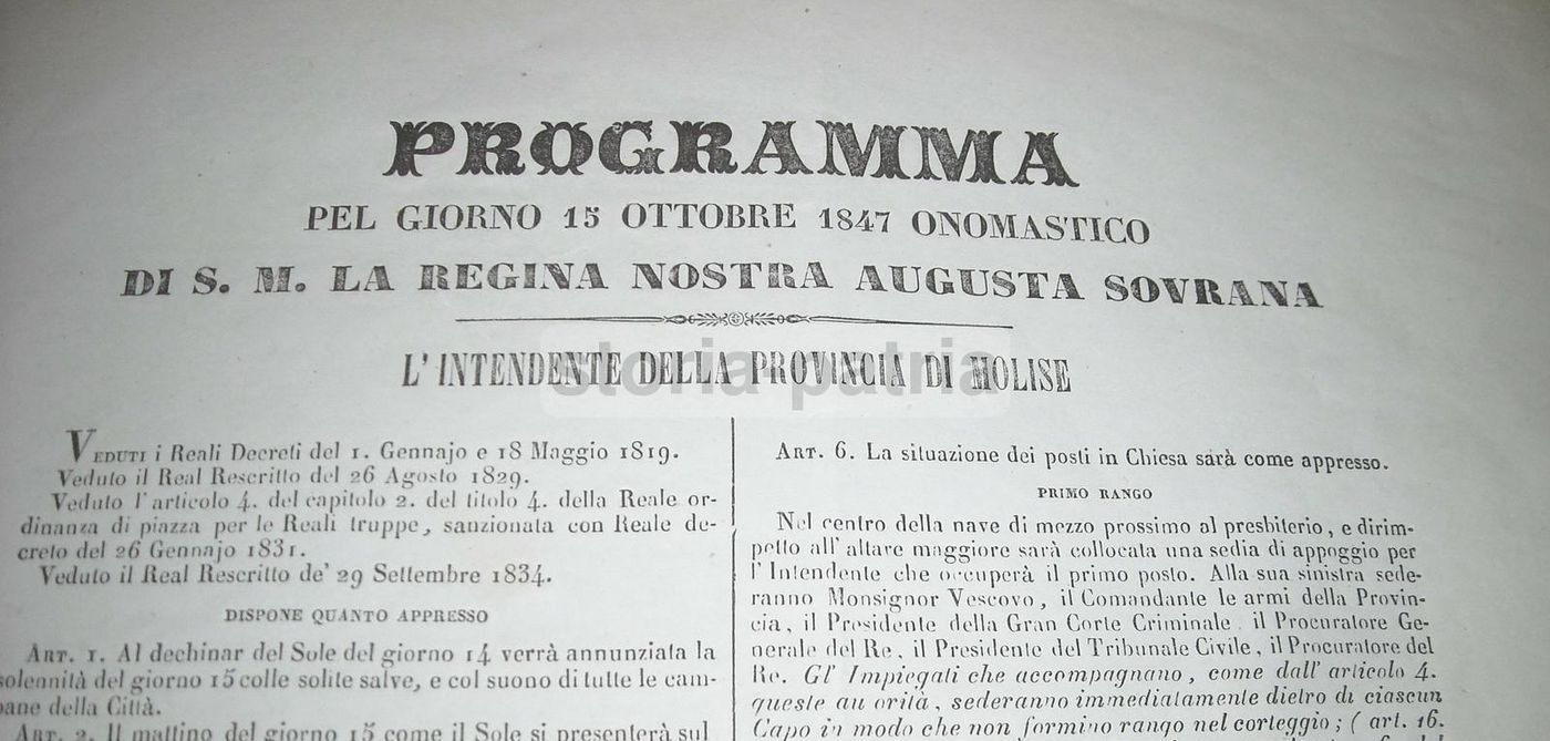 Manifesto Onomastico Regina 1847 Campobasso Molise Borboni