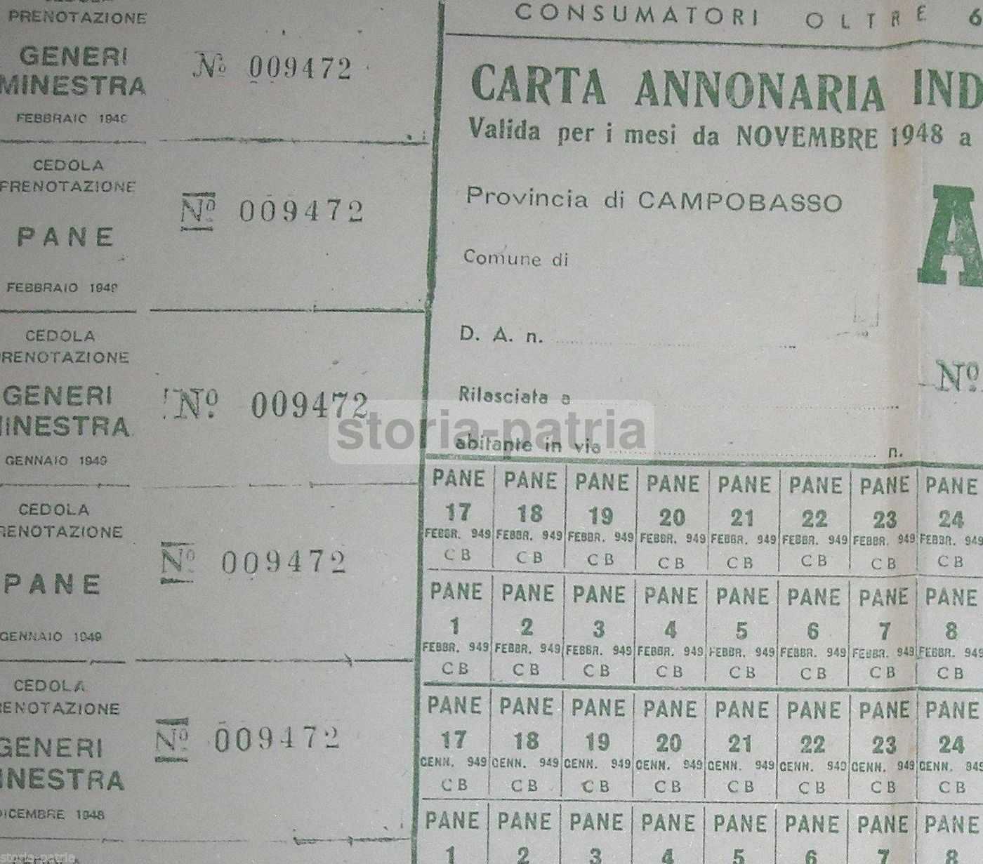 Carta Annonaria Individuale Della Provincia Di Campobasso (1948)