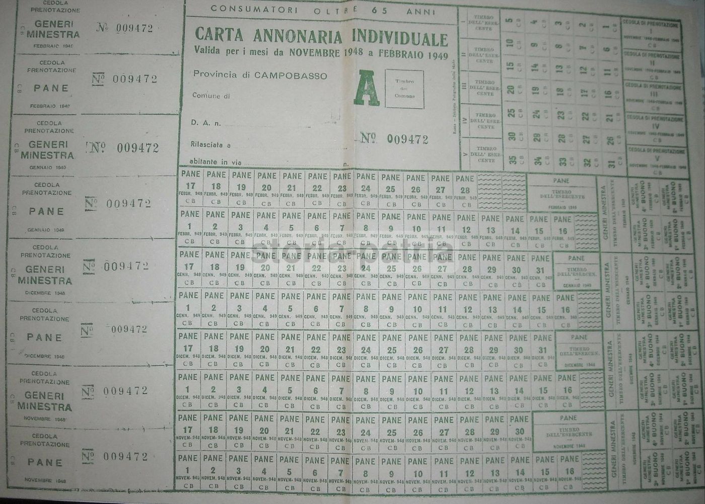 Carta Annonaria Individuale Della Provincia Di Campobasso (1948)