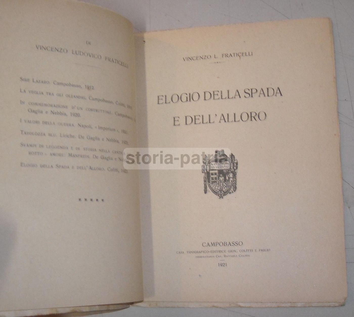 Elogio Della Spada E Dell'Alloro Fraticelli 1921 Fiume d'Annunzio