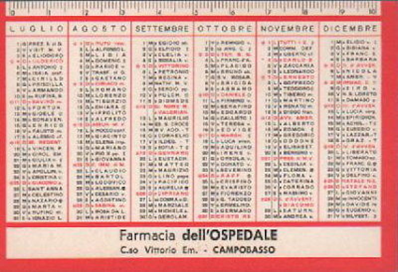 Calendarietto Farmacia Dell'Ospedale Campobasso 1965 Fadormir Molise