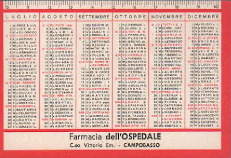 Calendarietto Farmacia dell'Ospedale Campobasso 1965 Fadormir Molise