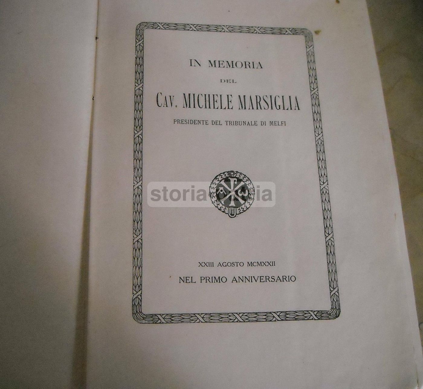 In Memoria Di Michele Marsiglia, Presidente Del Tribunale Di Melfi, 1922