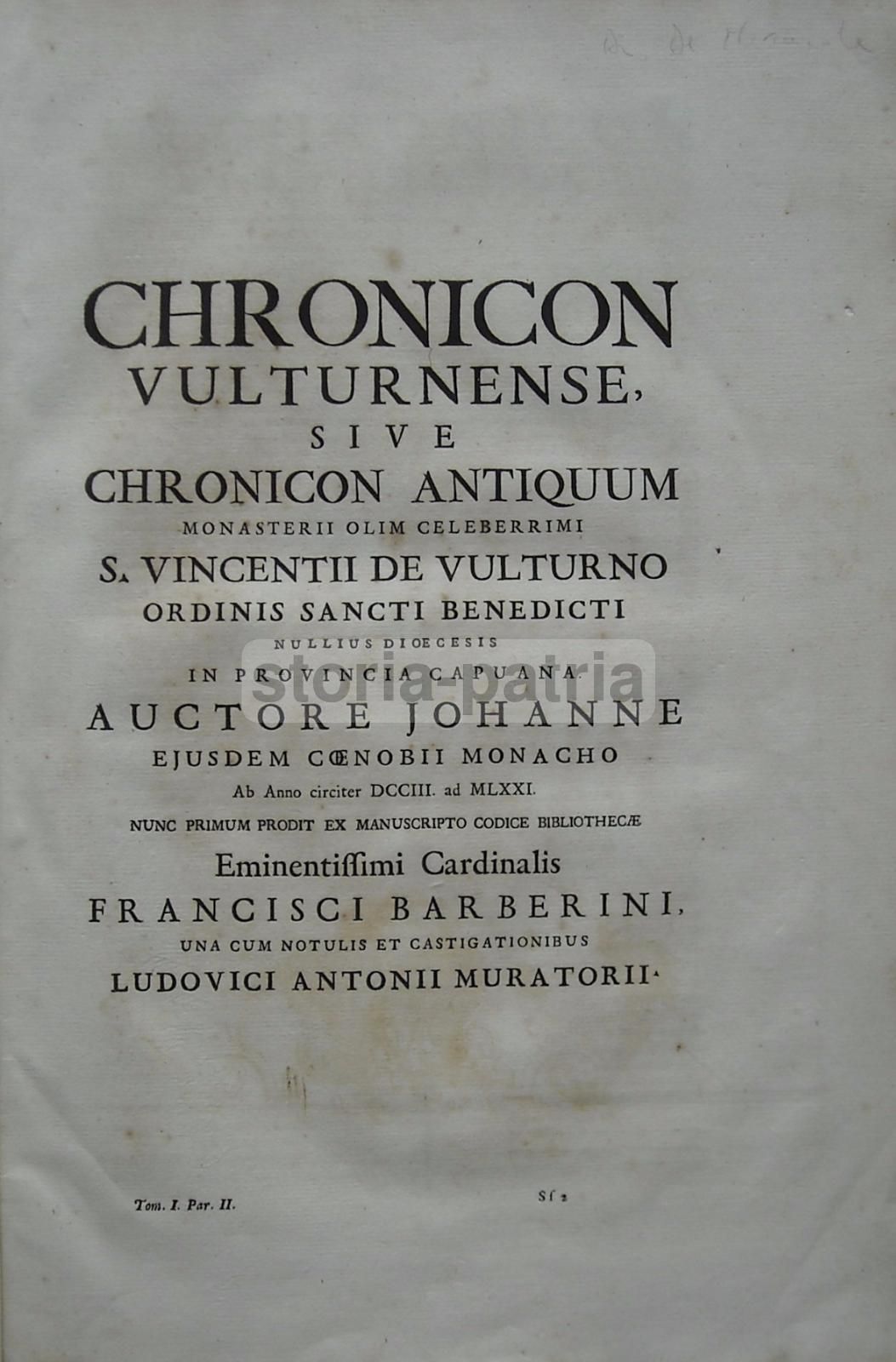 Chronicon Vulturnense Di Giovanni Monaco: Edizione Muratori 1723