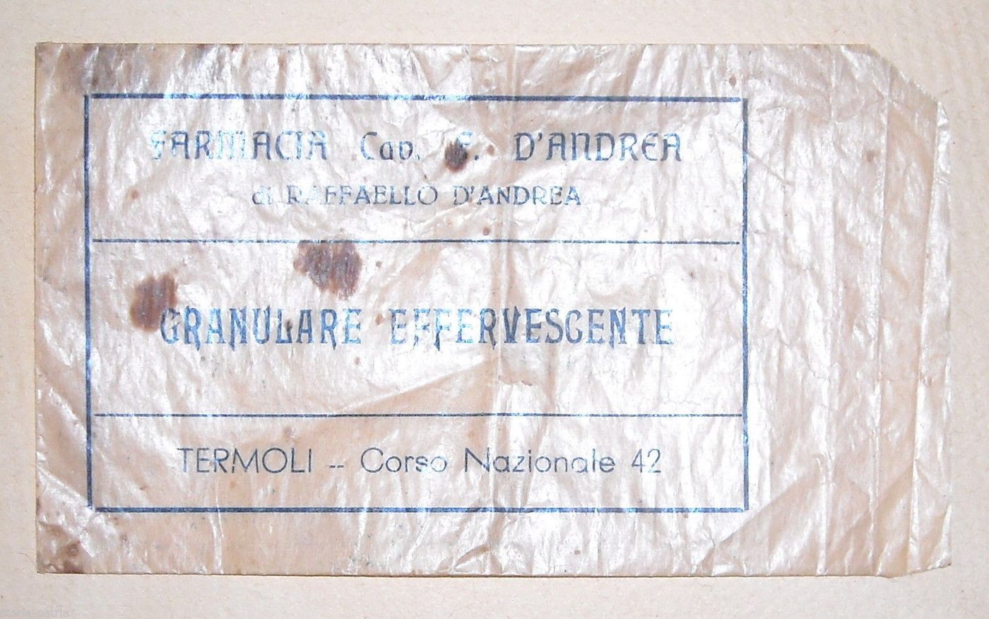 Bustina Pubblicitaria Farmacia d'Andrea Termoli Molise Anni '20