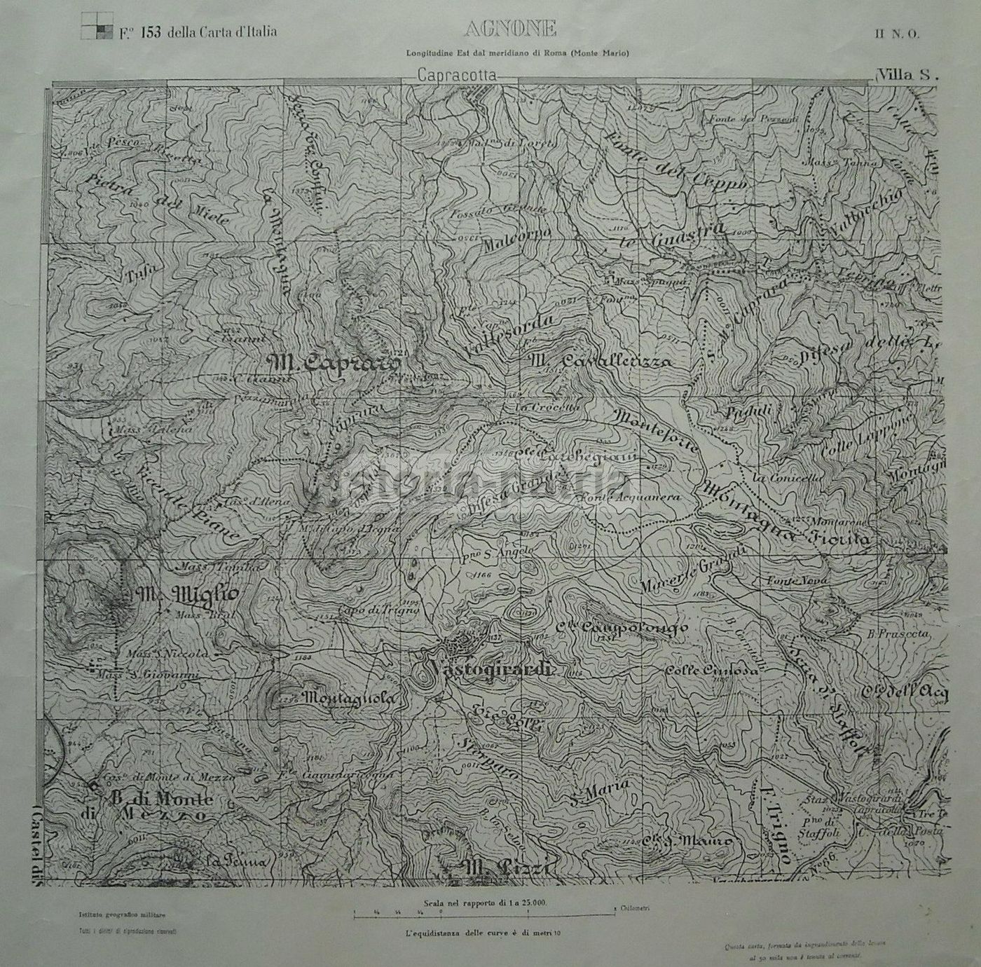 Mappa Topografica Molise Vastogirardi E Castanea Delle Furie 1909