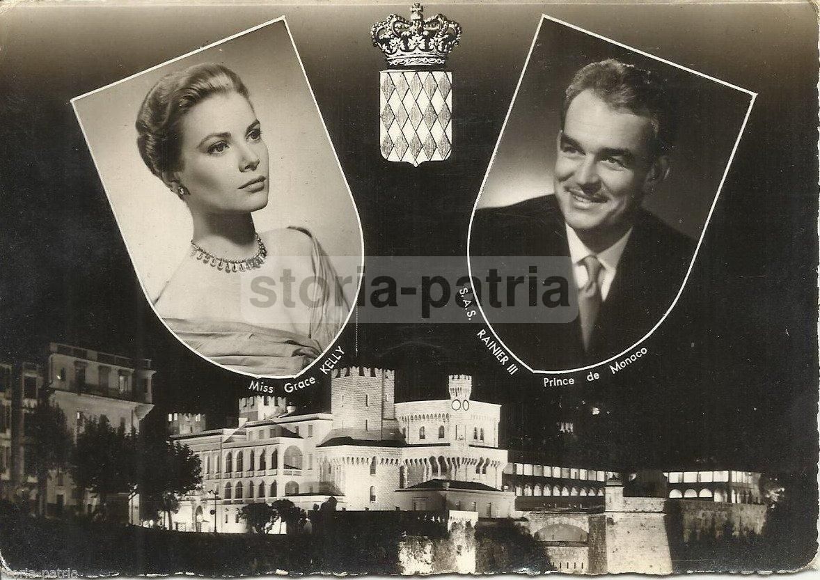 Cartolina d'Epoca Monaco Ranieri Grace Kelly 1956 Con Francobolli