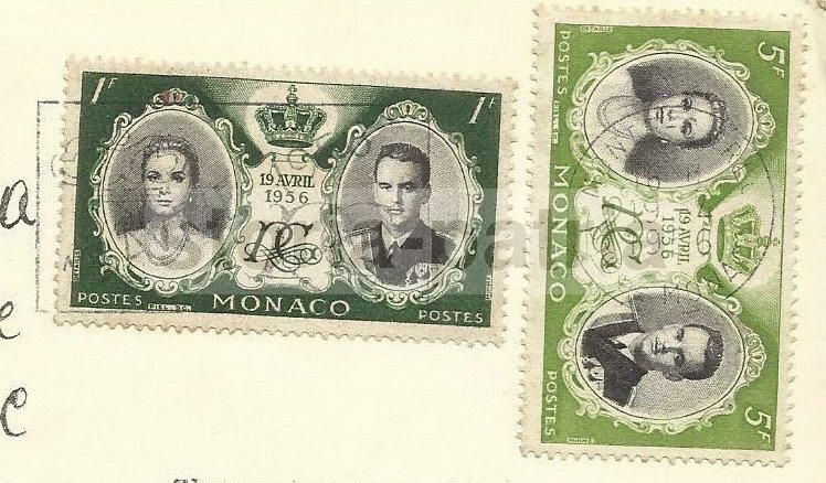 Cartolina d'Epoca Monaco Ranieri Grace Kelly 1956 Con Francobolli