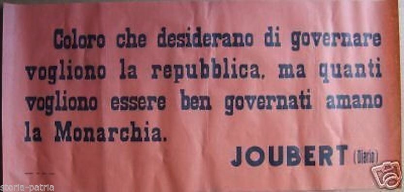 Manifesto Propaganda Monarchica Joubert Originale Anni '40 '50