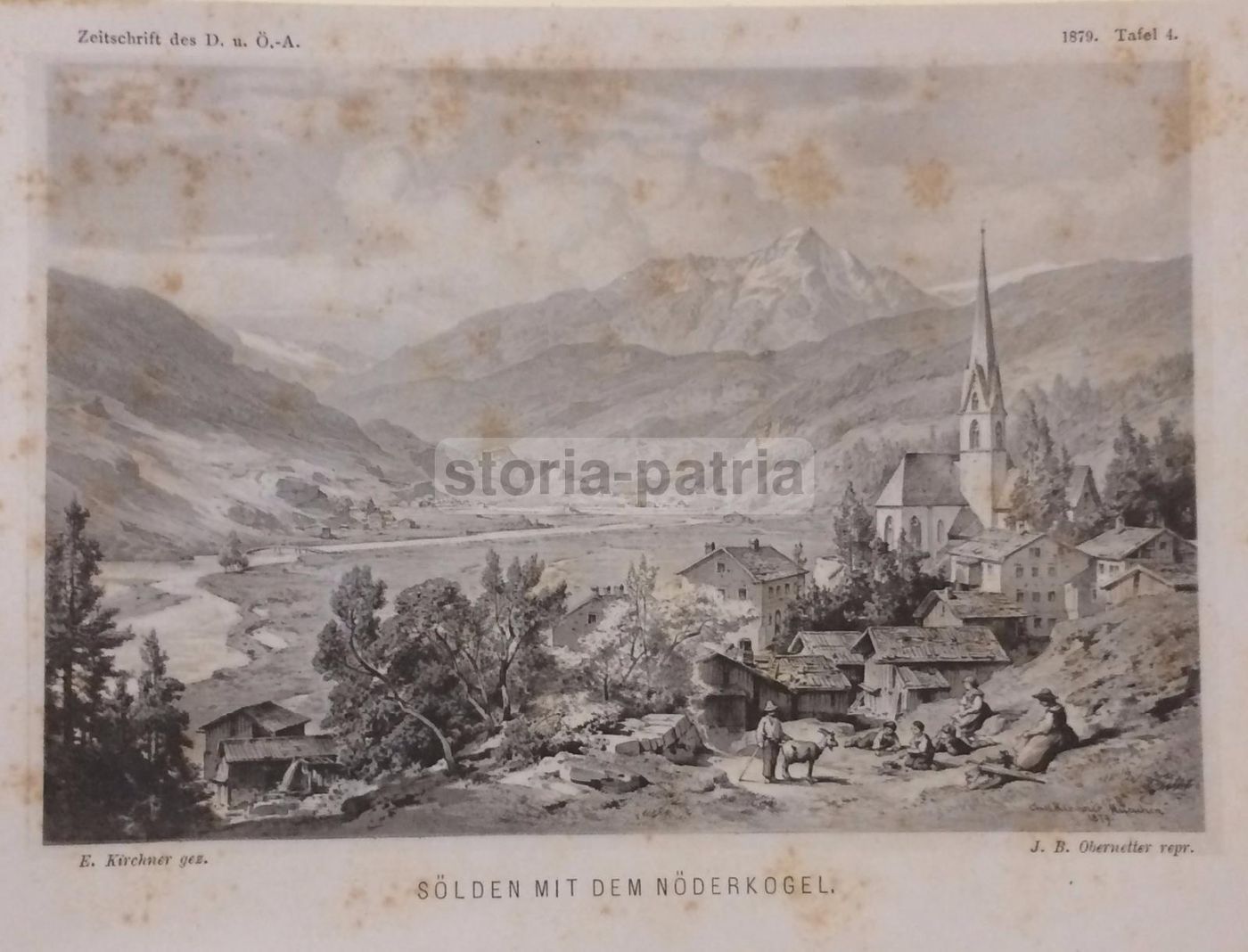 Sölden Mit Dem Nöderkogel, Kirchner, Obernetter. Incisione Antica.