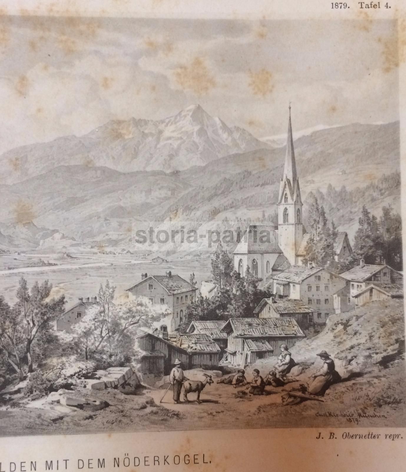 Sölden Mit Dem Nöderkogel, Kirchner, Obernetter. Incisione Antica.