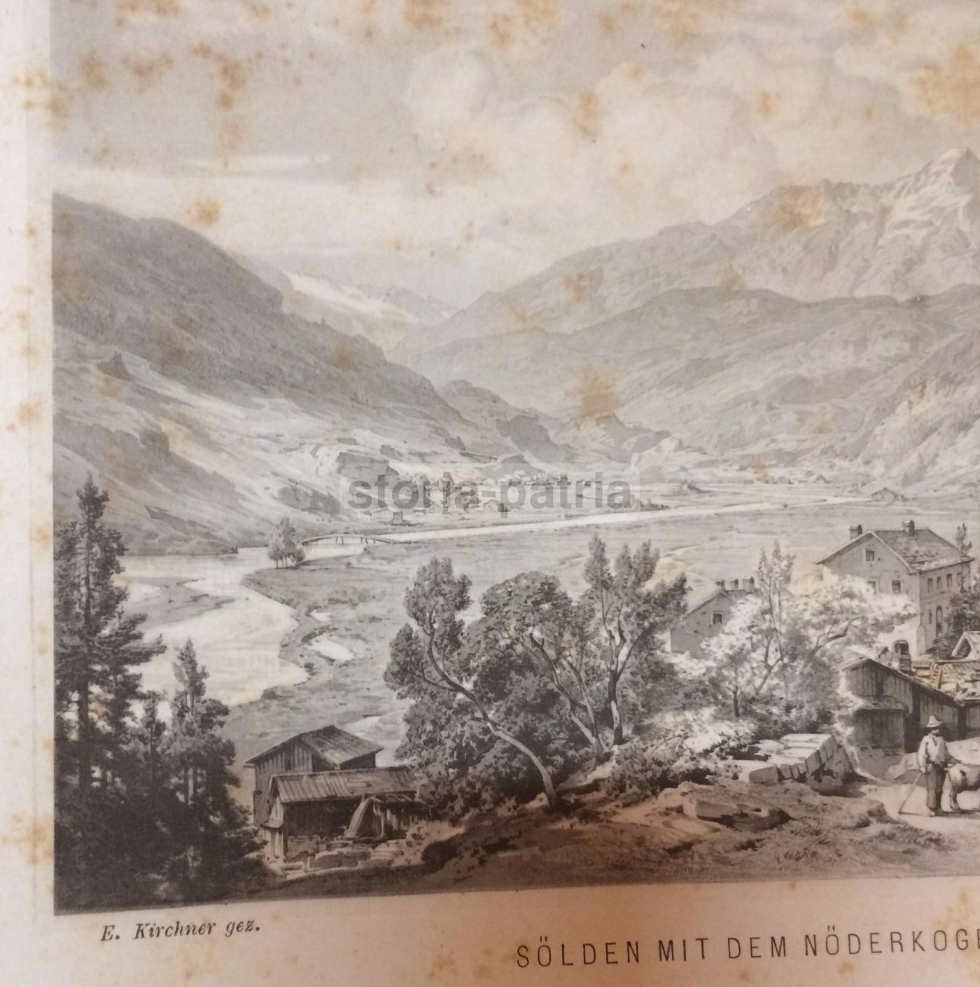 Sölden Mit Dem Nöderkogel, Kirchner, Obernetter. Incisione Antica.