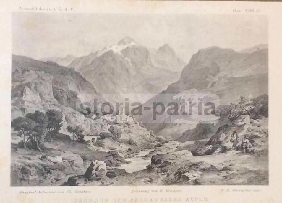 Gromo Nelle Alpi Bergamasche, Incisione Antica Di E. Kirchner, Fine 1800