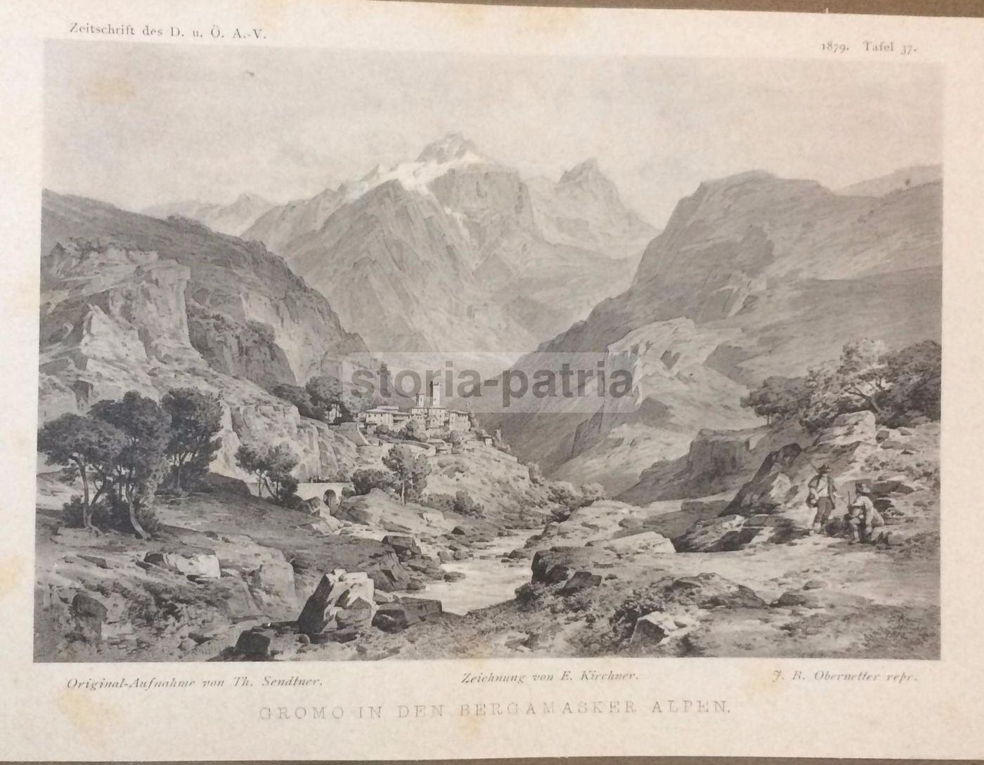 Gromo Nelle Alpi Bergamasche, Incisione Antica Di E. Kirchner, Fine 1800