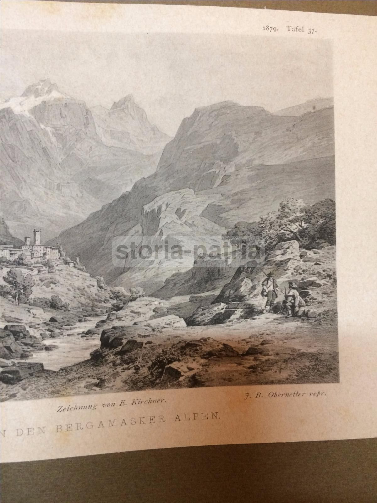 Gromo Nelle Alpi Bergamasche, Incisione Antica Di E. Kirchner, Fine 1800