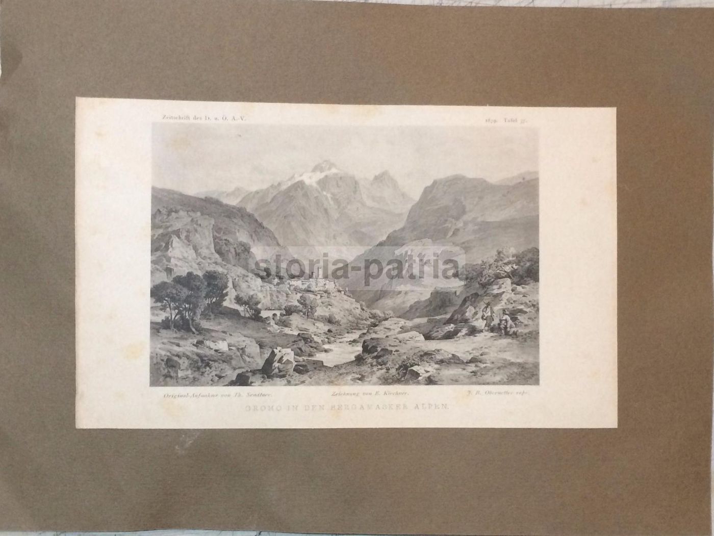 Gromo Nelle Alpi Bergamasche, Incisione Antica Di E. Kirchner, Fine 1800