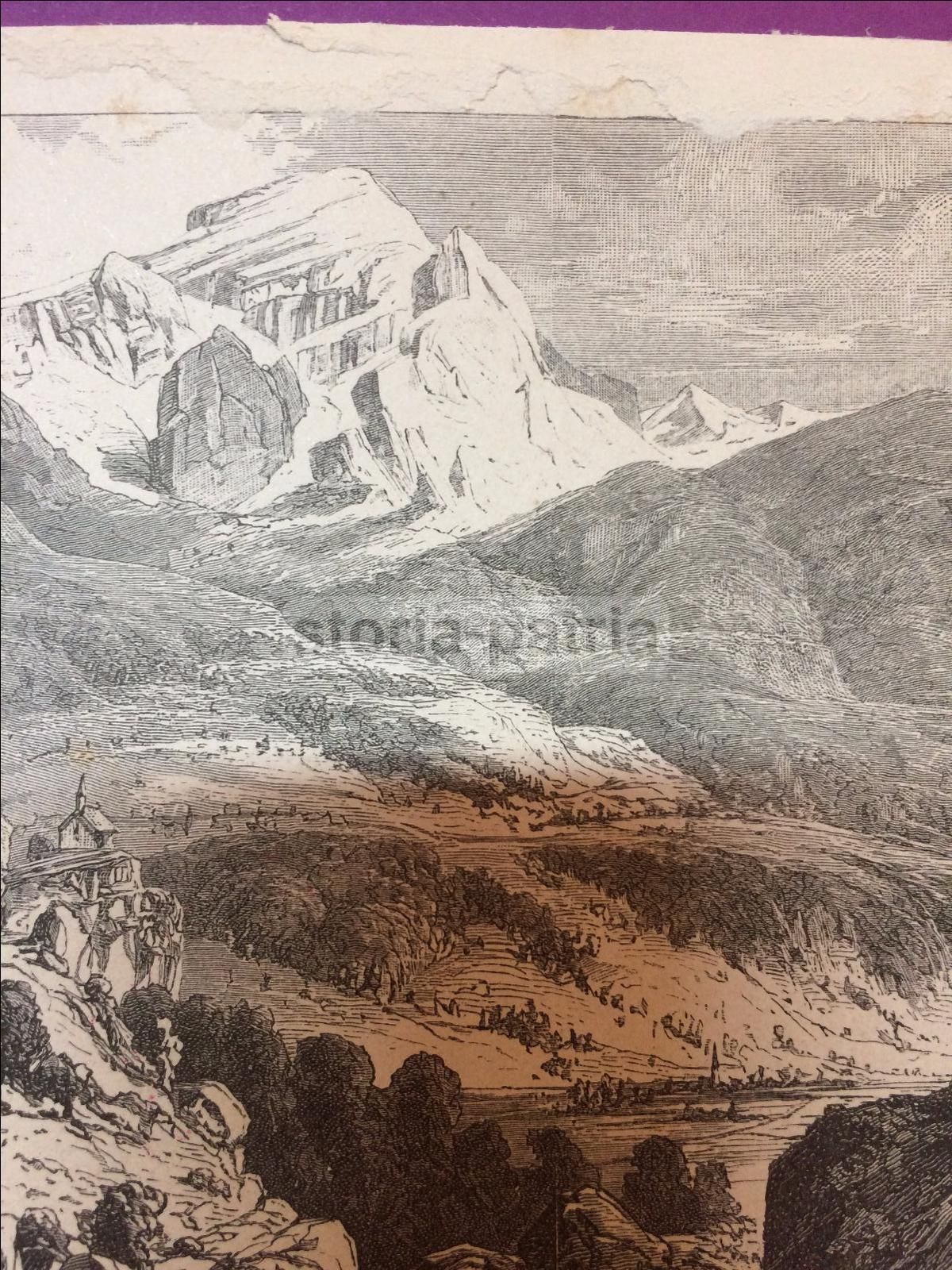 Antica Stampa Val Di Genova: Veduta Alpina. Incisione d'Epoca (XIX Secolo)
